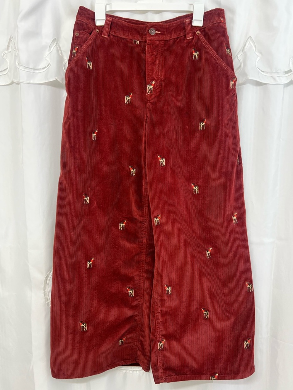 Free People We The Free Clifton Embroidered Corduroy Wide Leg Burgundy Size 29 - Picture 9 of 16